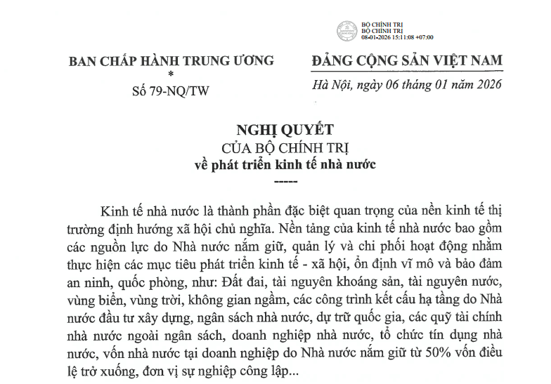 Nghị quyết 79-NQ/TW của Bộ Chính trị về phát triển kinh tế nhà nước