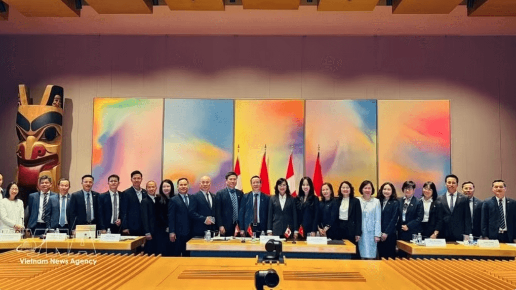 he Vietnamese delegation poses for a group photo at the third meeting of the Vietnam-Canada Joint Economic Committee (Photo: VNA)