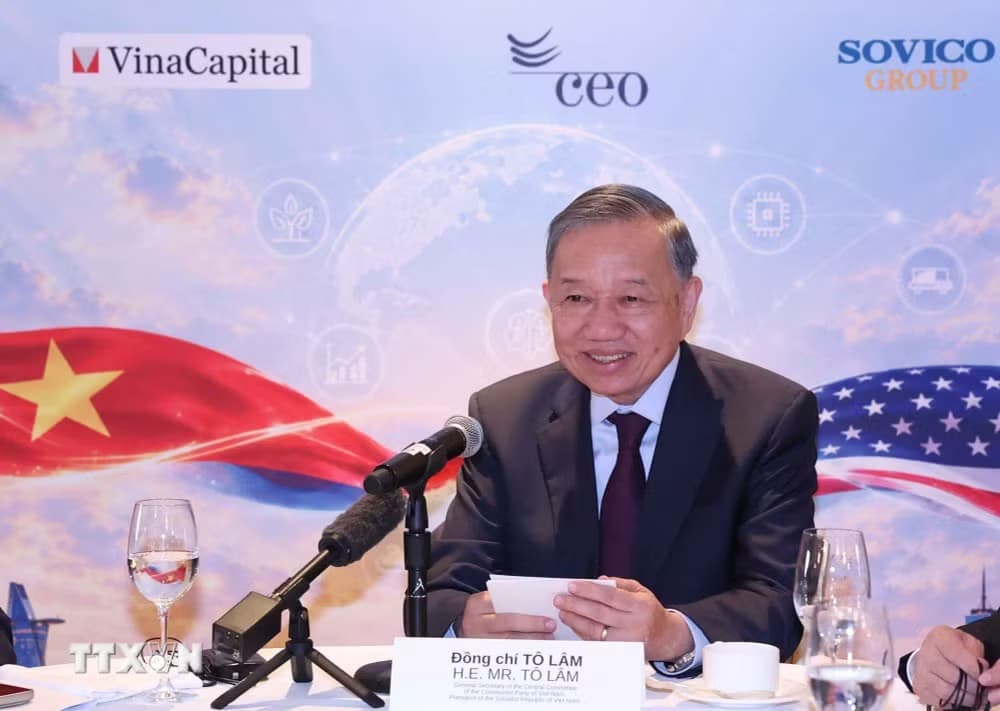 Tổng Bí thư, Chủ tịch nước Tô Lâm mong muốn các doanh nghiệp, quỹ đầu tư và định chế tài chính Hoa Kỳ nhìn Việt Nam không chỉ là một thị trường hấp dẫn, mà là đối tác phát triển dài hạn; cùng biến tiềm năng thành dự án, dòng vốn và năng lực cạnh tranh mới.