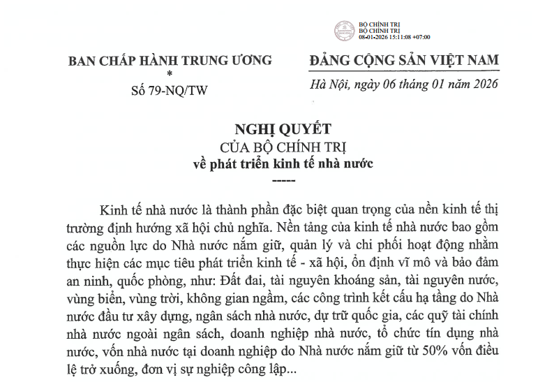 Nghị quyết 79-NQ/TW của Bộ Chính trị về phát triển kinh tế nhà nước
